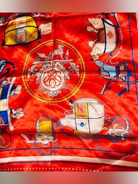Vintage Ex Libris Red White Blue Carriage Silk Carre Scarf 🧣